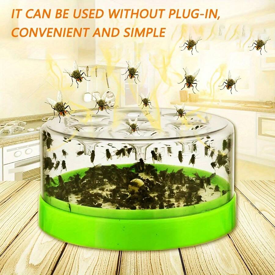 1個可重複使用蒼蠅陷阱,7個入口孔,透明頂蓋搭配綠色底座,無需電力或電池,高效,適用於居家與花園害蟲防治,可捕捉黃蜂與蒼蠅 - 7個捕捉孔 - 查看 1