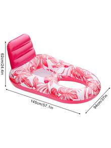 Inflatable Pool Lounger, Mesh Seat Water Float, Cooling Floating Bed For Swimming Pool, Tropical Leaf Design - Pink - View 8