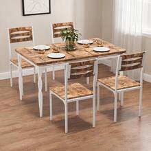 Conjunto de comedor industrial 5 piezas – Mesa rectangular y 4 sillas – Diseño compacto y moderno – Ideal para espacios pequeños en comedor, cocina o apartamento - Marrón - Ver 1