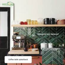 shiny home 3D Dark Green Peel & Stick Tile Backsplash Panels, Self-Adhesive Wall Splashbacks For Kitchen & Bathroom, Size 11.4" X 9", 10 Sheets / 30 Sheets Available - Dark Green Diagonal Stripe - View 5
