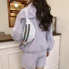 Korean Style Plaid Casual Waist Bag, Women's Wide Strap Versatile One Shoulder Small Bag, Sports Travel Portable Storage Chest Bag - A - View 4