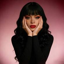 1Pcs Natural Black Long Wavy Bangs Wig Styling Halloween Gothic Cosplay Party Women Hair Headpiece - Black - View 3