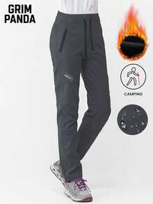 GRIM PANDA Women's Fleece Lined Softshell Hiking Pants, Durable, Zipper Pockets, Outdoor Climbing Hiking Camping Winter Long Pants Sports - Grey - View 1