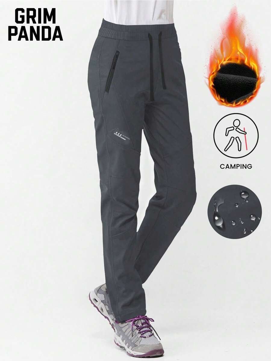 GRIM PANDA Women's Fleece Lined Softshell Hiking Pants, Durable, Zipper Pockets, Outdoor Climbing Hiking Camping Winter Long Pants Sports - Grey - View 1