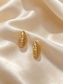 1 paire de boucles d'oreilles géométriques en acier inoxydable, boucles d'oreilles à tige dorées, de haute qualité, confortables à porter, simples et élégantes, boucles d'oreilles minimalistes haut de gamme à la mode, polyvalentes pour les déplacements et les occasions élégantes - Doré - Voir 5