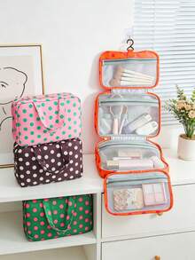 1 pieza Bolsa de aseo de viaje con separación seca-húmeda de cuatro pliegues, bolsa de maquillaje portátil con lunares, organizador de maquillaje de gran capacidad, bolsa de cosméticos, bolsa de cuidado de la piel, estuche de maquillaje, bolsa de cosméticos, regalo para dama de honor, regalo para mamá, regalo de viaje, esencial de viaje, esencial de crucero - Multicolor - Ver 5