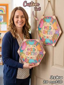 1pc Custom Teacher Door Sign, Personalized Name Sign With Sun And Pencils, Perfect Teacher Appreciation Gift, Thank You Gift, And Back To School Essential - Multicolor - View 1