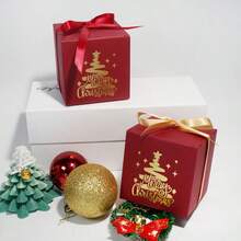 1/4/12pcs Christmas Foil-Stamped Square Boxes, Creative Candy Boxes, High-End Red Foil-Stamped Christmas Tree Gift Boxes - View 3