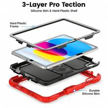 适用于 iPad (A16) 第 11 代/Air11/Air13 M3 (2025) 第 9/8/7 代 (2021/2020/2019) 的重型防震保护壳，坚固耐用的硬壳保护套，内置支架，适用于 10.2 英寸 iPad 2021/2020/2019。 - 紅色 - 查看 6