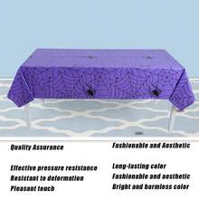 1pc/3pcs Waterproof Disposable Purple Spider Web Tablecloth Rectangular Table Cover, Horror Gothic Decor For Halloween Dinner Party Supplies - Spider Web Tablecloth - View 4