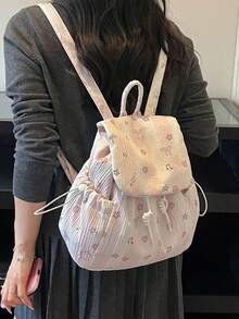 新款女款後背包，超人氣時尚蝴蝶結與星星卡通手提包，多功能大容量學生包 - 粉色 - 查看 4