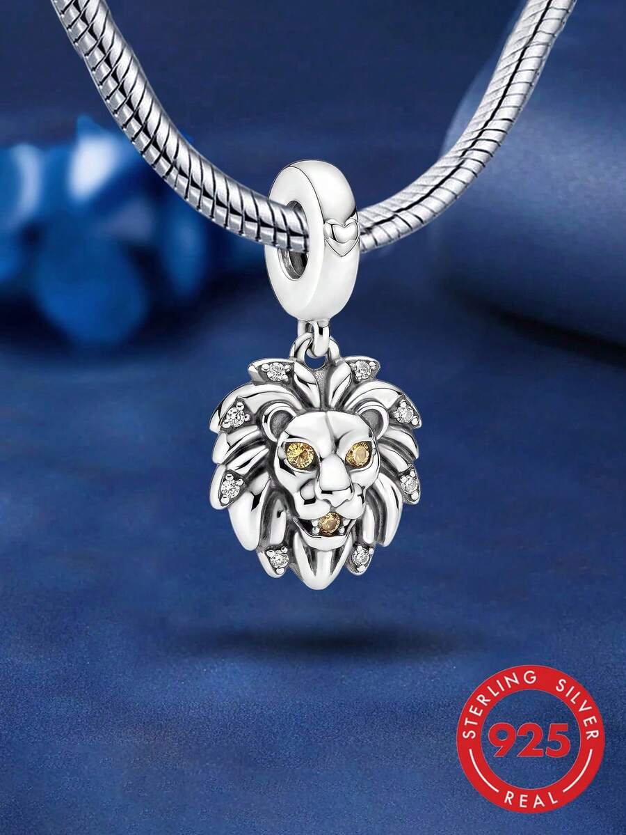 1pc 925 Sterling Silver Small Lion Bead, Suitable For Bracelet, Bangle DIY Jewelry Making And Daily Decoration, Women & Girls Jewelry Accessory - Style 19 - View 1