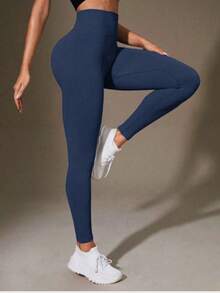 Set Of 3 Ribbed High-Waisted Leggings In High-Compression Polyamide - Pto/Marine/Eggplant - View 8