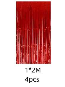 kumozawa 4件組 100*200cm 紅色流蘇窗簾，派對裝飾，亮面金屬質感設計，適用於攝影工作室道具、生日派對、新娘婚前派對、婚禮、任何節日裝飾、聖誕裝飾、背景、派對裝飾、活動造型、拍照亭道具、裝飾緞帶、耐用流蘇、輕量布料、活動裝飾、背景窗簾、新娘婚前派對、母親節、畢業背景裝飾 - 紅色 - 查看 9