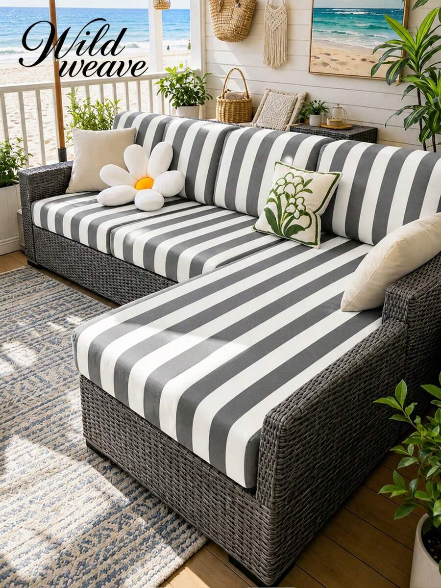 1pc Striped Print Milk Silk Sofa Cushion Cover, High Elasticity Dust-Proof Stain-Resistant Removable Washable All-Season Sofa Protector, Suitable For Patio, Garden, Poolside And Multiple Occasions, Single Piece Sold Not Set