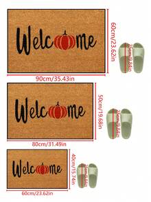 1pc Minimalist Red Pumpkin Welcome Letter Pattern Entryway Door Mat, Fun Minimalist Style Short Plush Quick-Dry Non-Slip Machine Washable Door Mat, Home Decor, Soft Furnishing Decor, Suitable For Kitchen, Bathroom, Dining Room, Entrance Mat, Party, Gathering, All Seasons, Yard Decor - Mustard Yellow - View 3