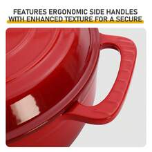 7.5QT Gradient Red Enamel Cast Iron Cooking Pot With 2 Silicone Heat Resistant Gloves For Stewing, Braising & Daily Home Cooking - View 4