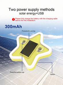 太陽能星星車用 LED 氛圍燈，霓虹發光五角星車窗裝飾燈，3.7V 300mAh 電池供電，適用於汽車後窗、側窗、車內空間及低光環境，低光自動開啟，震動感應燈，免接線簡易安裝，輕巧不佔空間 - 多色 - 查看 6