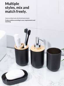 7/6/4/1pc Premium Hazel Brown Horizontal Stripe Bathroom Accessories Set, Modern Luxury Travel Bathroom Accessories Set, Minimalist Solid Color Bathroom Toiletries Set - Reusable, Easy To Clean, Waterproof And Rust-Proof, Includes Toothbrush Holder, Lotion Bottle, Mouthwash Cup, Toilet Brush, Toilet Brush Holder, Soap Dish, Trash Can, Suitable For Bathroom, Living Room, Kitchen Countertop Decoration - Multicolor - View 9