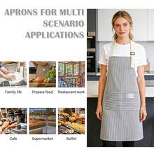 1pc Adjustable Kitchen Apron With Pockets, Striped Design, Unisex Chef Apron, Suitable For Kitchen, Gardening, Restaurant, BBQ, Coffee Shop - A - View 4