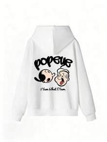 Sweatshirt Bergambar Kartun dengan Cetakan Ganda Depan dan Belakang, Atasan Kasual Musim Gugur dengan Nuansa Retro yang Menyenangkan untuk Dipakai Sehari-hari, Warna Putih - Putih - View 4