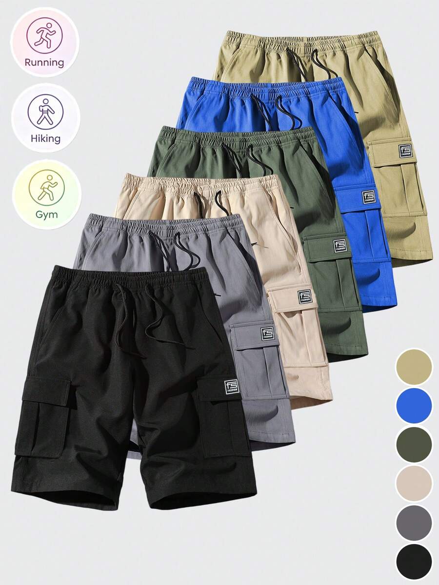 Men's Lightweight Elastic Waist Cargo Shorts Sports - Black - View 1