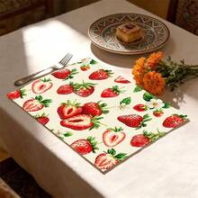 1pc/4pcs/6pcs/8pcs Strawberry Print Pattern, Suitable For Dining Table, Breakfast Mat, Coffee Bar, All Season Decoration, Washable Table Mat, Room Decor, Kitchen Dining Table Mat, Indoor/Outdoor Party Decoration, Home Decor, Ideal Gift - Multicolor - View 5