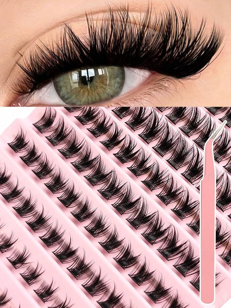 120pcs D-Curl Lashes Cluters With Tweezer, 8-16mm Wispy False Eyelashes - Reusable, Soft & Natural Lashes, Curly & Voluminous, Segmented Individual Lashes, Suitable For Any Style DIY Lash Extension Beginner Friendly - D - View 1