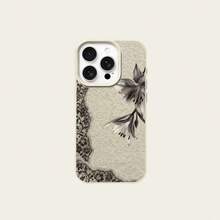 1pc TPU Material Elegant Vintage Black & White Lace Floral Ink Lily Pattern Phone Case Compatible With IPhone 17 Pro Max/17/16 Pro Max/15/13/12/11/ S20 FE/A15/S24/A55/ Note 11/Note 12/Note 13 Pro Full Coverage Anti-Drop Soft Shell Protective Cover - White - View 6