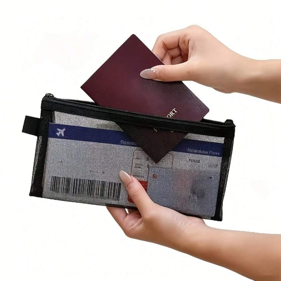 1pc Mesh Document Organizer Bag, Travel Passport Holder, Transparent Mesh Passport Sleeve, Portable ID Card & Boarding Pass Holder For Travel, Multi-Color Travel Accessory