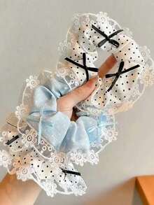 2pcs Fresh Bow Polka Dot Lace Trim Hair Ties Ponytail Hair Ropes Hair Accessories For Girls - Multicolor - View 4