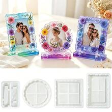Water Ripple Interlocking Photo Frame Epoxy Resin Mold Set, Desktop Phone Holder Decorative Ornament Silicone Mold, Plaster Mold, Includes 1 Base And 3 Different Shaped Photo Frames - Interlocking Picture Frame Mold Set (B21A-23+24+25+26) - View 2
