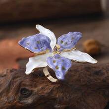 1pc Handmade Glazed White Flower Ring, Gilded Mottled Vintage Design, Niche Artistic Women's Jewelry - Multicolor - View 9