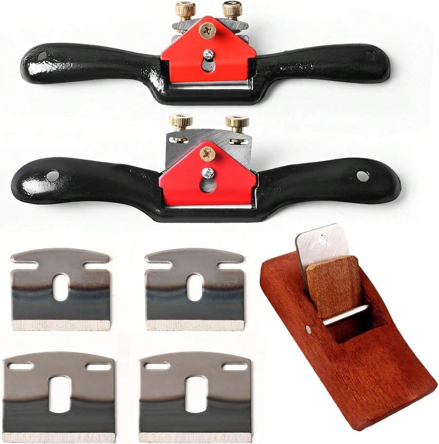 Adjustable Spokeshave Set 2pcs SpokeShave 4pcs Metal Blade And 1pcs Portable Woodworking Plane, Perfect For Wood Craft And Working - ColorA - View 1