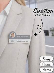 Custom Photo Name Badge, Personalized Employee Name Tag With Logo For Office, Clinic, Hospital, Restaurant & Business, Modern Professional ID Badge, Customized Staff Name Plate, Customizable Workwear Accessory, Appreciation Gift, Holiday Gift - Style a - View 1
