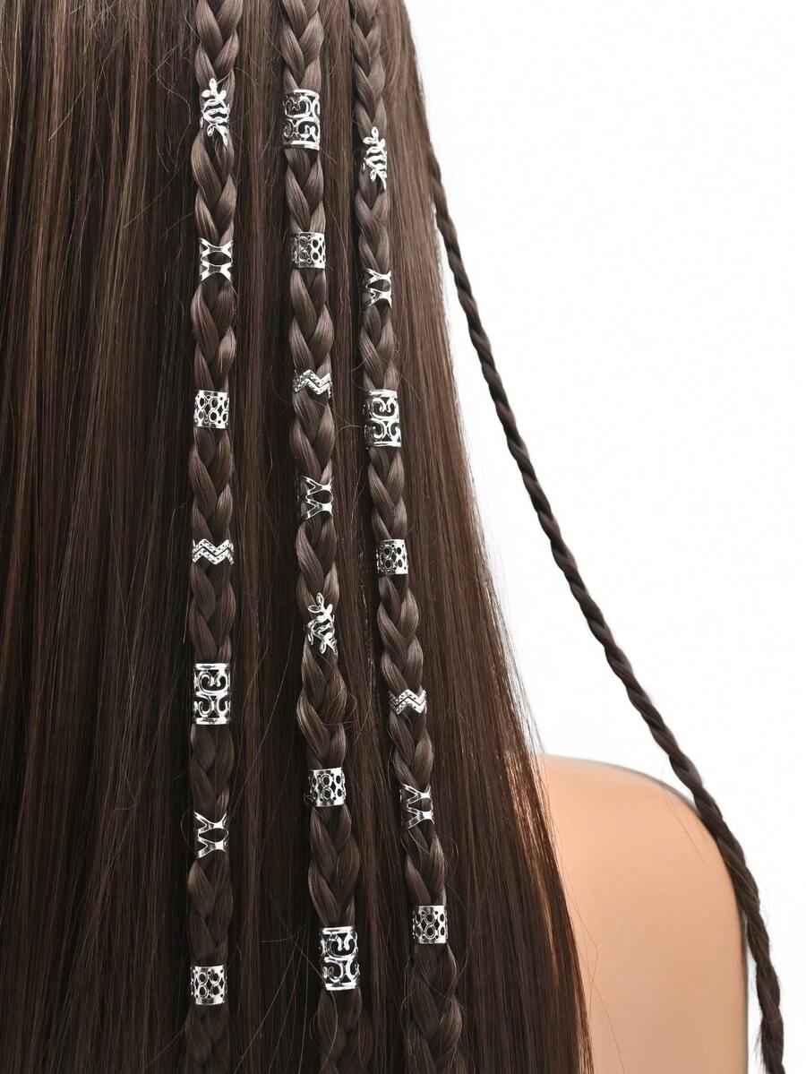 50pcs Alloy Braiding Mixed Set, Hair Dreadlock Accessory Braid, Hair Rings Cuffs Clips For Dreadlock Accessory Jewelry Decorations - Silver - View 1