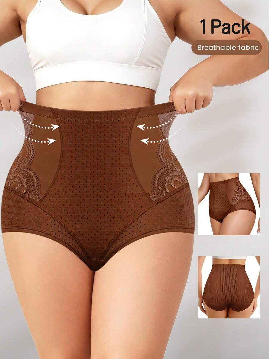 Women's Plus Size High Waist Shaping Panties, Solid Color, Tummy Control, Seamless, Slimming, Shaping, Breathable