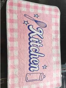 1 pieza, Alfombra de cocina de estilo Ins innovadora con cuadros rosa y blanco, alfombra de cocina de lujo nórdico con letras, alfombra de cocina, alfombra antideslizante larga para pies con estilo femenino, alfombra de pasillo de cocina con utensilios de cocina de dibujos animados - Material de franela suave, cómodo y resistente a las manchas, peso aprox. 850g/㎡ - Perfecta para decoración del hogar, alfombra de cocina, alfombra de cocina, alfombra de sala de estar, alfombra de dormitorio, alfombra de lado de la cama, alfombra de estudio, alfombra de comedor, alfombra de baño - Multicolor - Ver 6