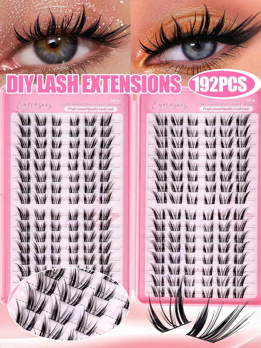 192 Clusters D Curl Fluffy Cat Eye Lash Book, Long Lasting Curly Lashes, Easy Application For Beginners, For Daily Commute, Wedding, Party & Travel - D - View 1