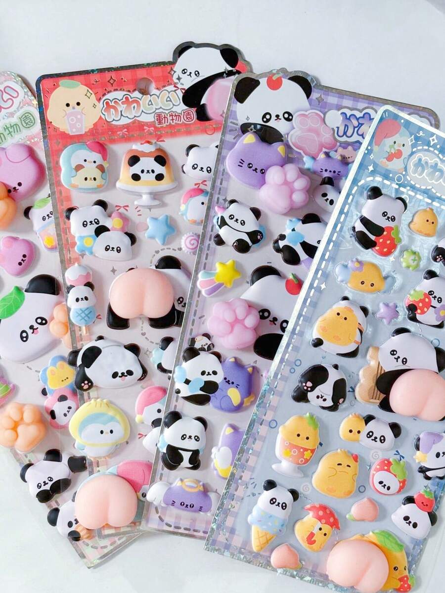 Stiker Panda Busa 3D Kelinci Lucu, Stiker Perekat, Cocok untuk Scrapbooking, Kerajinan DIY & Dekorasi, Stiker Dekoratif Kartun