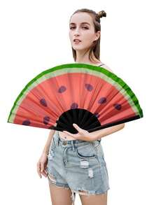 1 Pc D EXCEED Large Folding Hand Rave Fan, Watermelon Print Design, Music Festival, Carnival, Rainbow Outfits, Disco, Neon, Glow Party Decorations - Multicolor - View 10