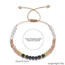 1pc Elegant Minimalist 4mm Natural Moonstone, Sunstone & Aquamarine Braided Adjustable Bracelet, Energy Healing Crystal Stone Jewelry For Women, Suitable For Daily Wear, Vacation, Layering, Versatile Accessory, Perfect Gift Choice - Multicolor - View 11