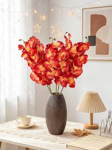 1/5/60pcs White Artificial Phalaenopsis Orchid, 8 Flower Heads, Silk-Like Faux Orchid, Suitable For Living Room, Home Garden, Wedding, Party Decoration, DIY Wreath, Birthday Gift, Autumn Artificial Flower Decor, Gift For Girlfriend Or Women - Orange - View 4