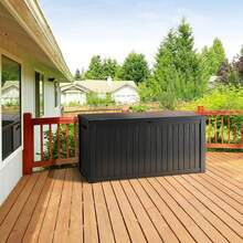 270 Gallon Large Resin Deck Box Waterproof Outdoor Storage Bin, Lockable Container For Patio Furniture Garden Shovel Tools Pool Accessories, Black - Black - View 6