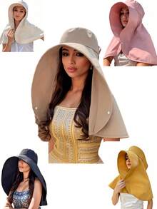 1pc Women's Breathable UV Protection Windproof Shawl-Style Sun Hat, Neck Guard Integrated Face Shield Beach Hat, Sun Protection, Multi-Color Curved Design, Large Round Buckle, Fashion Casual Street Beach UV Protection Summer Hat, Suitable For Daily Outings, Outdoor Activities, Sports, Vacation And Travel. Outdoor Garden Decor, Fan, Room Decor, Teacher Gift, Wedding Decor, Holiday Accessory, Garden Furniture, Garden, DIY, Bedroom Decor, Kitchen Decor, Dorm Essentials, Storage Room, Travel Essentials, Bachelorette Party Supplies, Office Desk Accessories, Home Decor - Multicolor - View 4