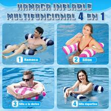 2 Juegos De Hamacas Inflables, Flotadores De Piscina Plegabl - Rosa azul oscuro - Ver 6