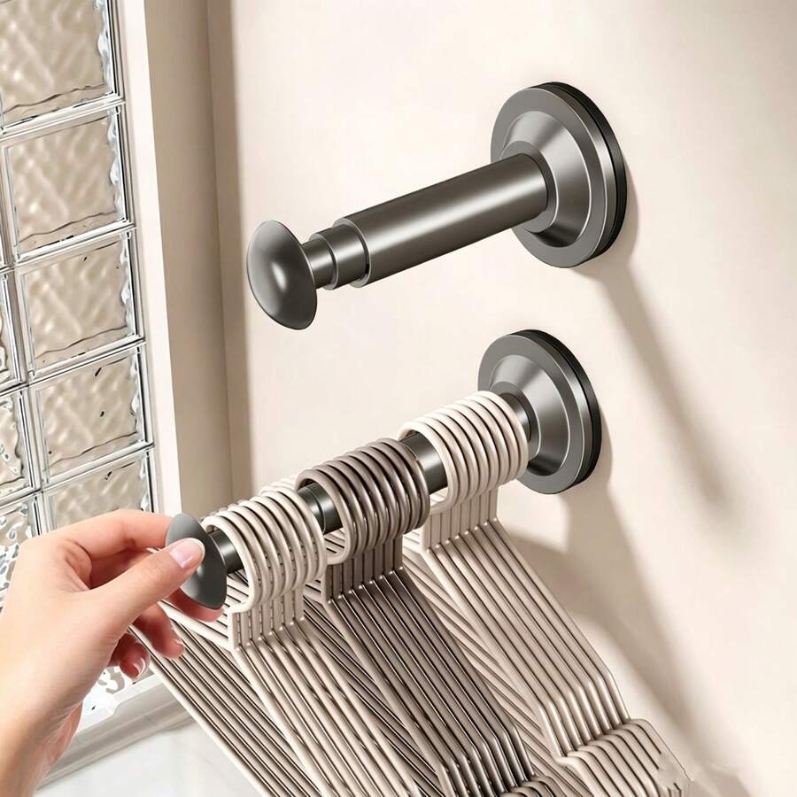 1PC Suction Cup Clothes Hanger Storage Rack, No Drilling Required, Telescopic Wall-Mounted Balcony Organizer, Home Drying Rack, Space Saving Adjustable Laundry Drying Rack For Bathroom Dorm RV, Strong Suction, Mothers Day Fathers Day Gift - White - View 1