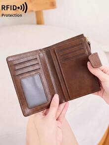 MIYIN Fashion Retro Crocodile Pattern Small Wallet Women Men RFID Blocking Bifold Compact Card Holder Wallet With Zipper Coin Pocket Detachable ID Window - Coffee Brown - View 8