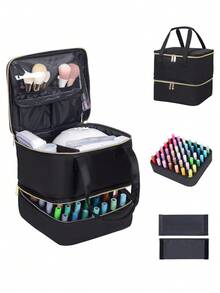 42 Bottle + Nail Polish Organizer Handheld Double Layer Organizer Tote Bag For Girls And Women Nail Art, Essential Oil, Cosmetic Set Daily Travel Use - Multicolor - View 3