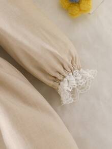 Baby Girl Exquisite Lace Trim Collar Bowknot Decor Sweet Dress - Apricot - View 6